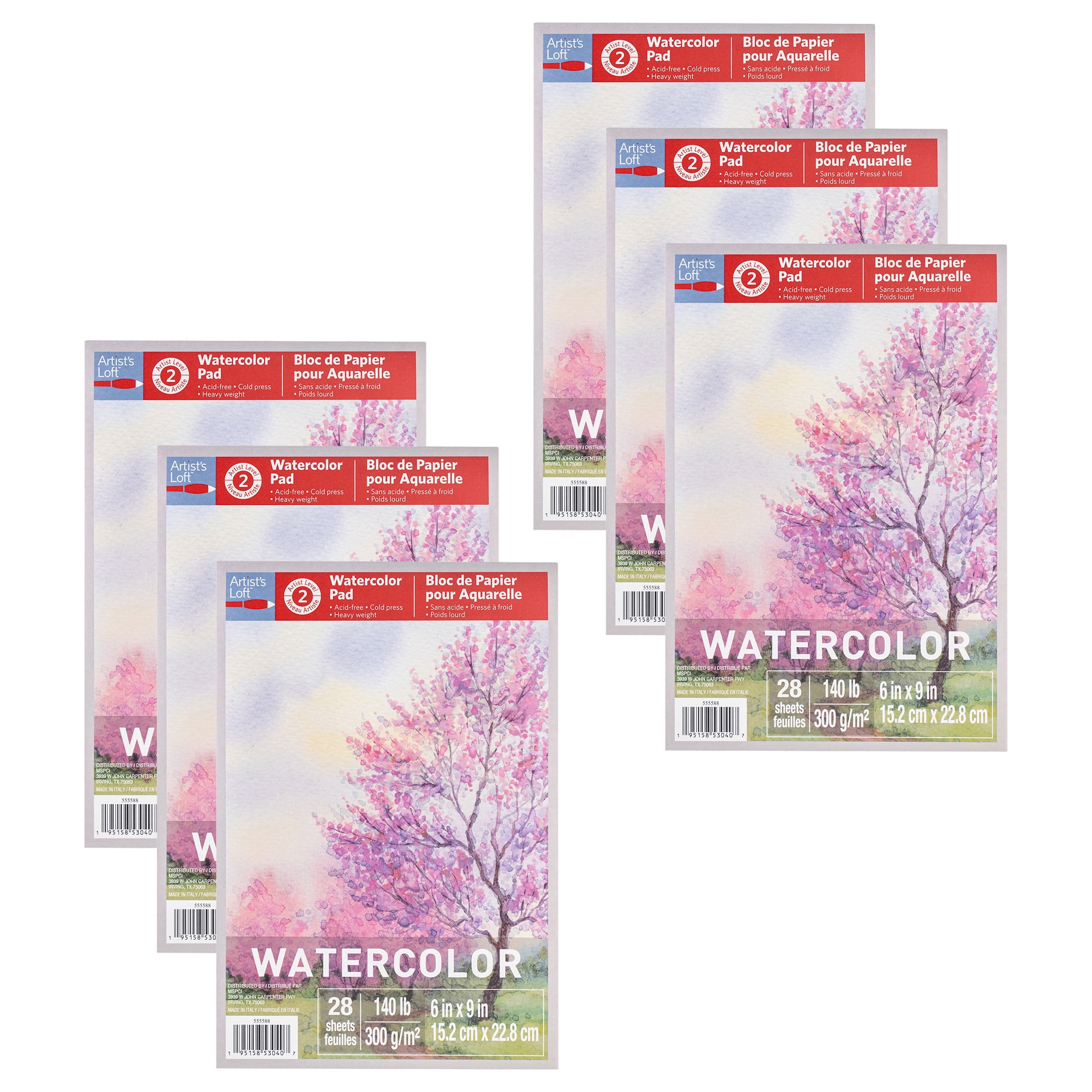 6" x 9" Watercolor Pad by Artist's Loft - Heavyweight and Acid Free Paper for Watercolor Paint - Bulk 6 Pack