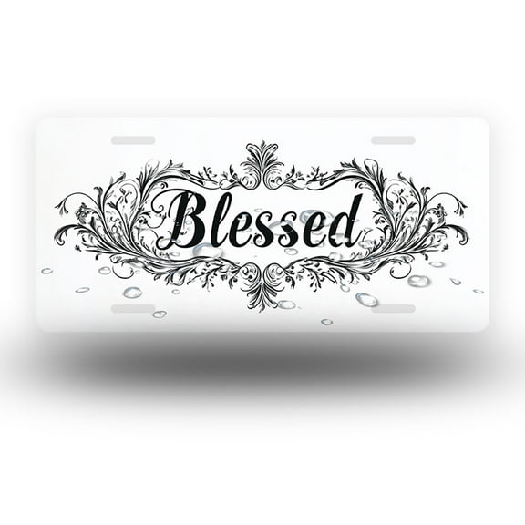 License Plate,Blessed with Ornamental Frame Decorative Front,Personalized Stainless Steel License Plate Cover For Men Women,12.2" X 6.2"