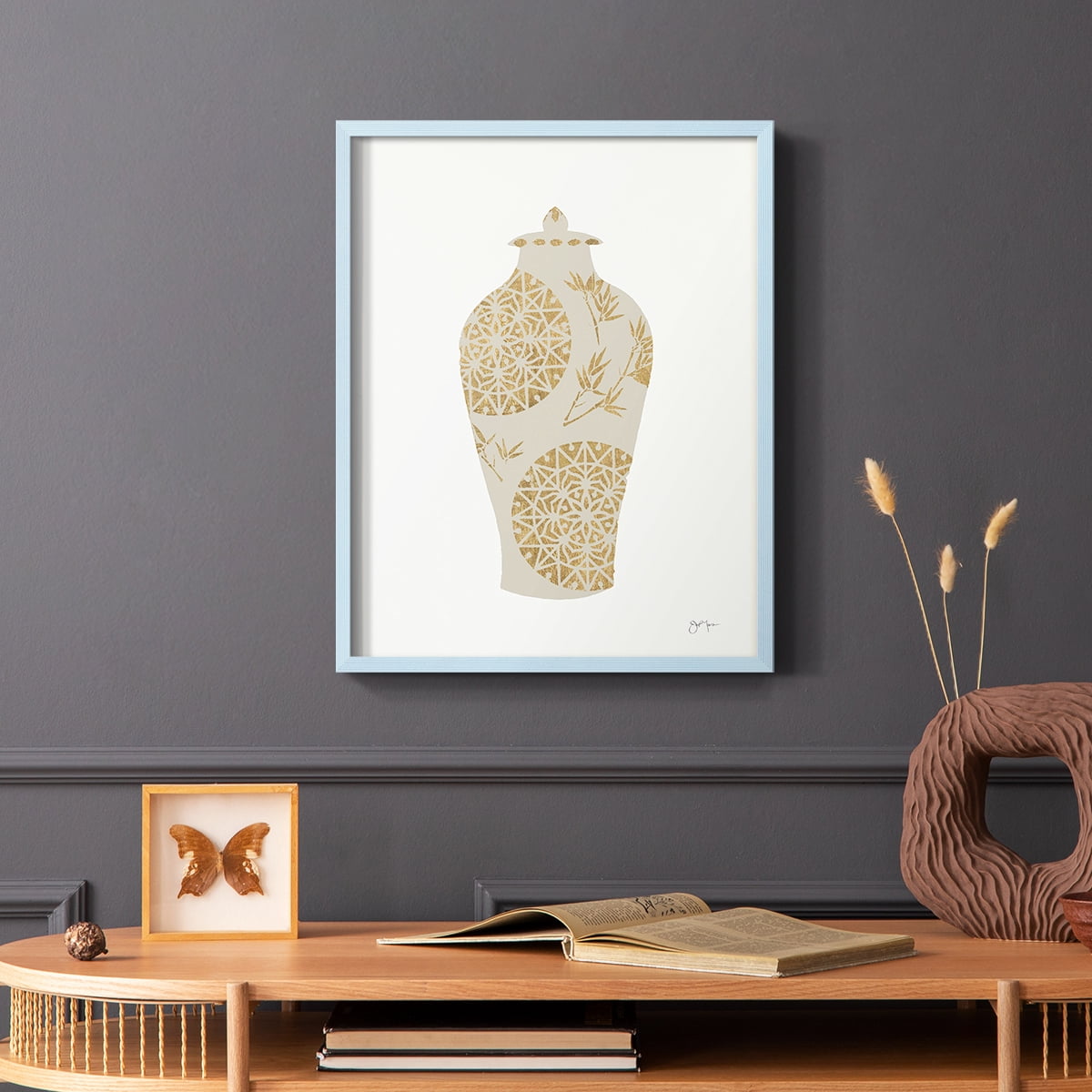 Neutral Urn II in Blue Solid Wood 11 x 14 Framed Print