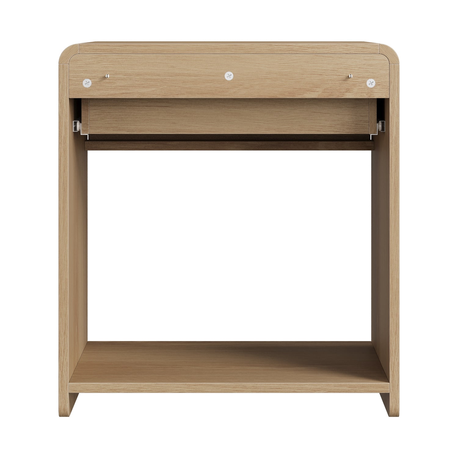 Hommoo Mid-Century Modern Bedside Table Set of 2, Wooden Nightstand with Hidden Drawer & Open Shelf, Rounded Corner Design for Bedroom or Living Room, Natural