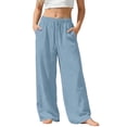 thumbnail image 2 of ITSAME Girls Cotton Wide Leg Pants High Waist Drawstring Breathable Loose Casual Pants for Kids Light Blue Size 5T, 2 of 9