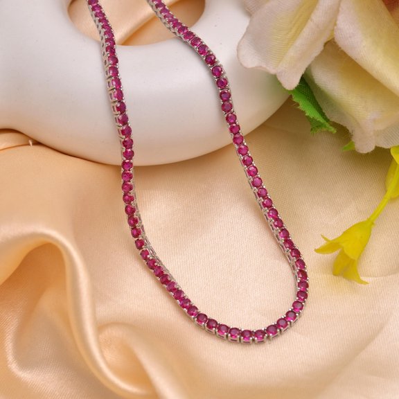 Women Silver Ruby Tennis Necklace Valentine Gifts Perfect for Christmas,mother