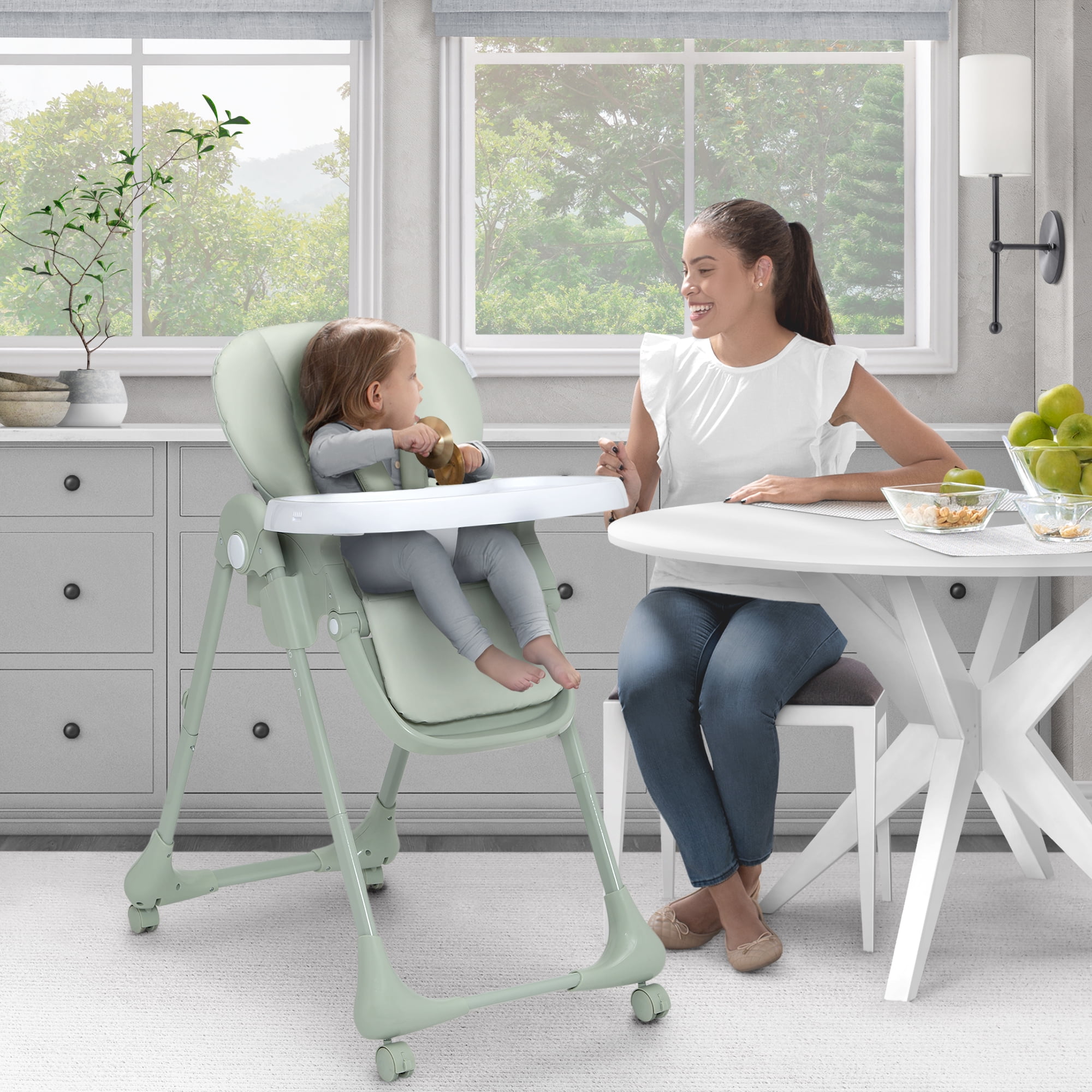 Little Folks by Delta Children 2-in-1 SlimFold High Chair for Babies and Toddlers, Sage Green