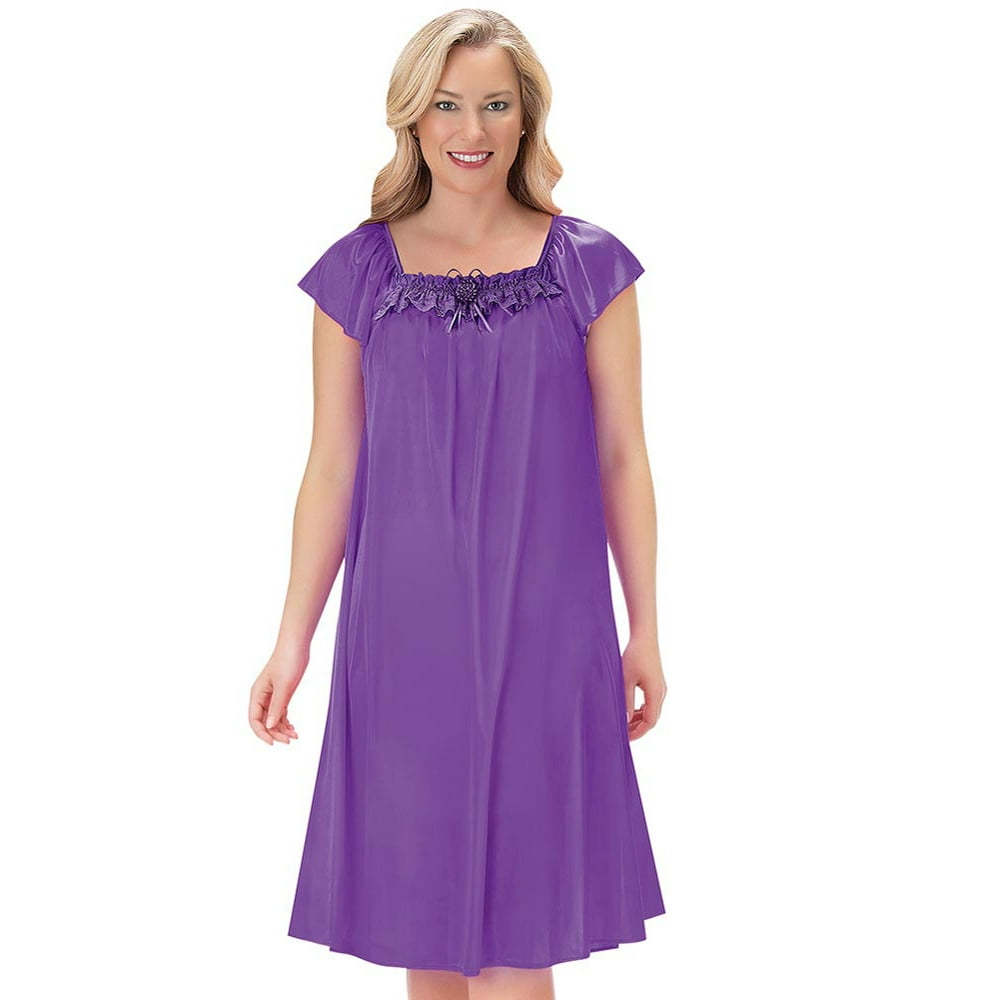 Collections Etc. - Long Silk Lace Trim Nightgown - Walmart.com ...