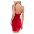 thumbnail image 2 of CITY STUDIO Robe Moulante Courte de Soirée à Bretelles Spaghetti Froncée Extensible Rouge pour Femmes TTG, 2 of 4