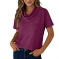 thumbnail image 3 of Women's Basic Short Sleeve Sweater, Round Neck Solid Color Casual Pullover, Versatile Layering Piece for Cool Weather or Everyday Wear,Dark Purple - XL, 3 of 4
