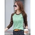 thumbnail image 4 of RWJDXD T-Shirt en Coton Slim pour Femmes Contraste Couleur Mode Coréenne Manches Longues Printemps Automne 2024, 4 of 5