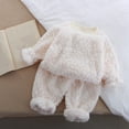 thumbnail image 2 of LYHaoo Toddler Kids Boys Girls Winter Pyjama Set Warm Flannel Sleepwear Set Tops and Pants 2 Piece Outfits Soft Pyjamas 18-24 Months(Beige), 2 of 3