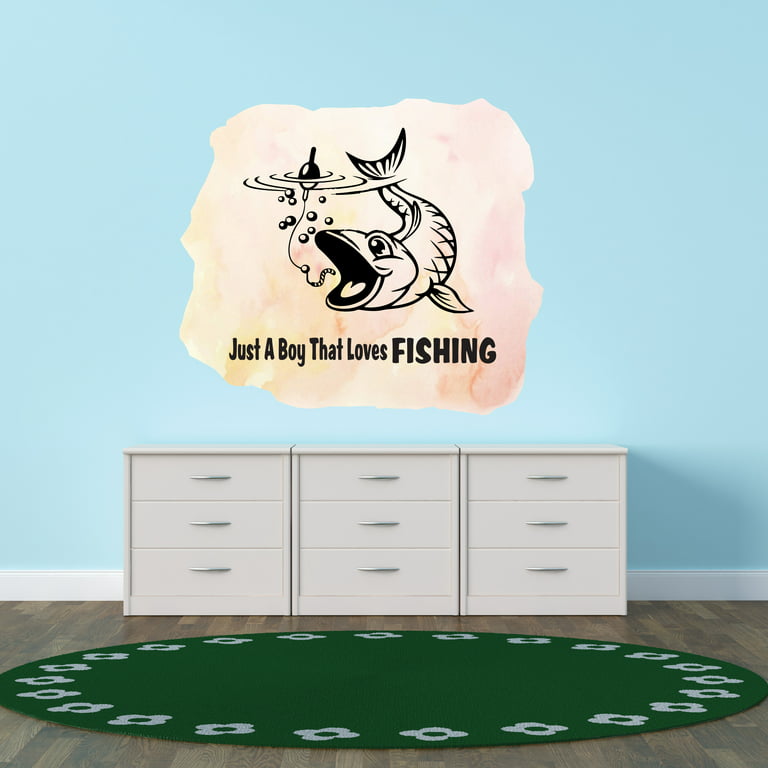 Fishing - Just A Boy That Loves Fishing Lettering Art Quotes Design Multicolored Fishing Art Decoration Vinyl Home Boys Bedroom Wall Decal Sticker 30