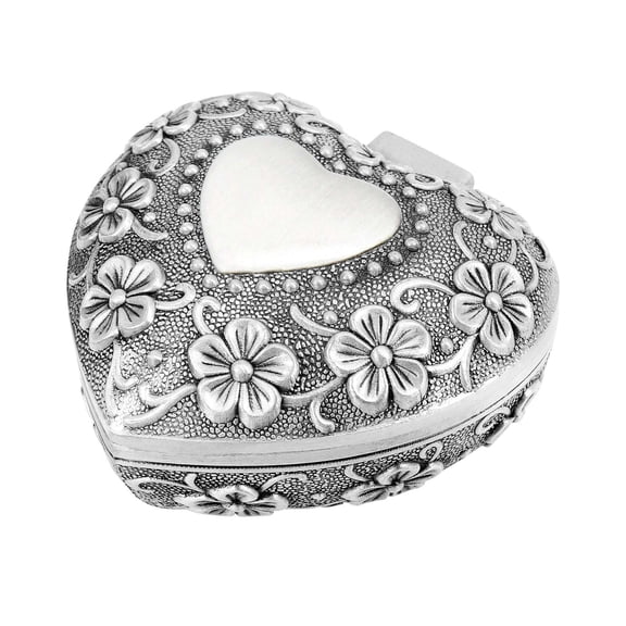 Classic Vintage Antique Heart Shape Jewelry Box, Small Ring Trinket Storage Organizer, Chest, Christmas Gift, Silver Color