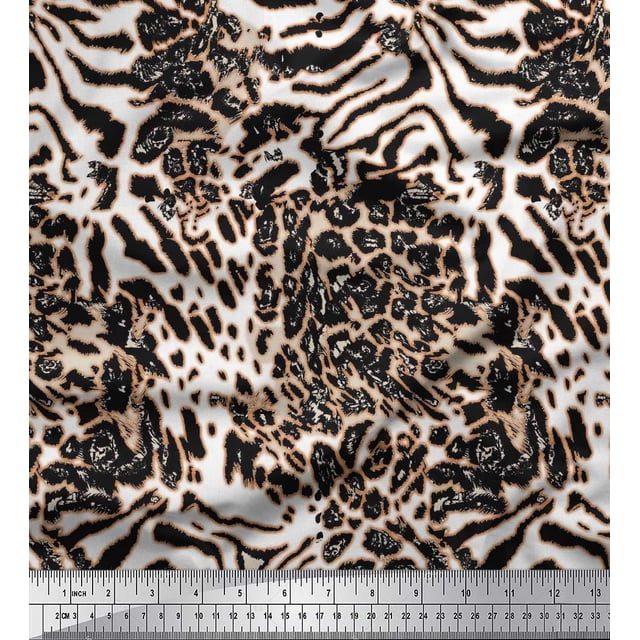 Soimoi Rayon Fabric Leopard & Tiger Animal Skin Printed Fabric 1 Yard 56 Inch Wide