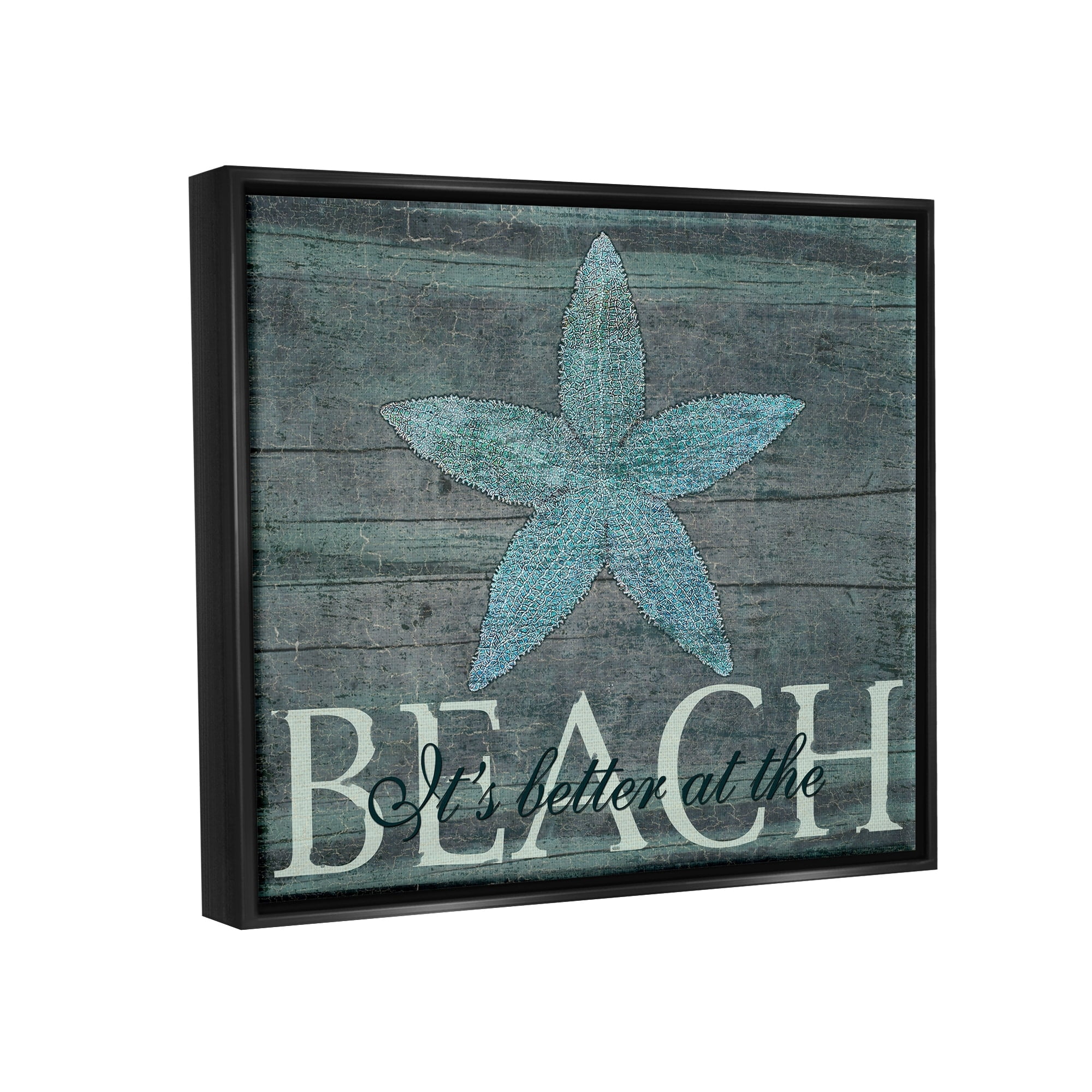 Stupell Industries It's Better At The Beach Starfish Jet Black Framed Floating Canvas Wall Art, 24x30, by Marilu Windvand