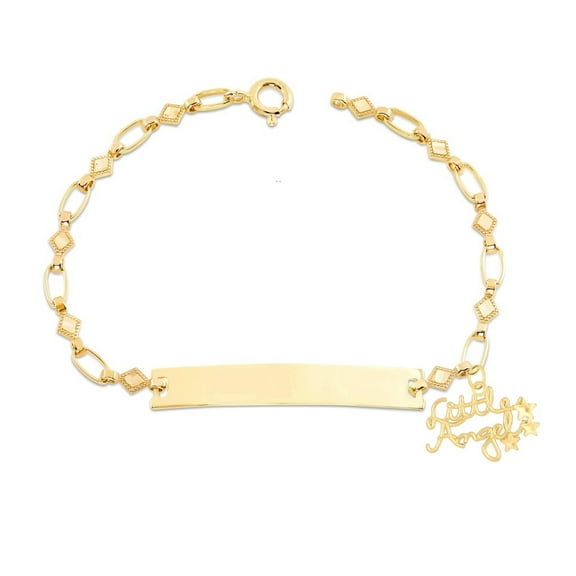 Retro Link© Kids 14K Gold-Plated, Little Angel Charm, Baby Child Infant Bracelet, Kite Engravable ID, 5.5"-6"