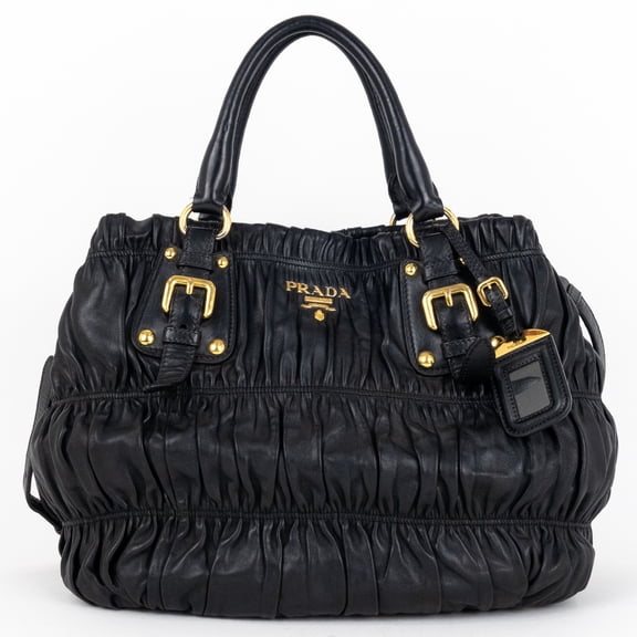 Pre-Owned Prada Black Crossbody Tote Handbag Nappa Gaufre Leather