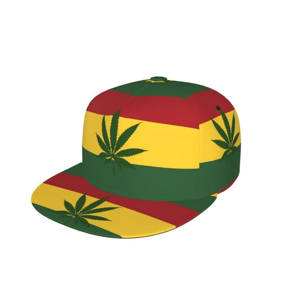 Snapback Hats For Men Women Jamaican-Flag-Leaf Flat Bill Brim Baseball Cap Printed Hat