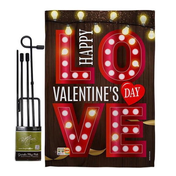 Breeze Decor BD-VA-GS-101053-IP-BO-D-US17-BD 13 x 18.5 in. Lightful Valentine Love Spring Valentines Impressions Decorative Vertical Double Sided Garden Flag Set with Banner Pole