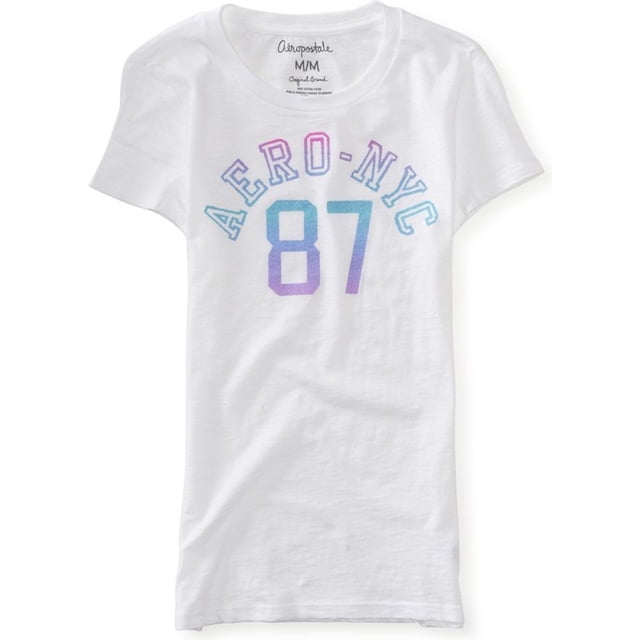 Aeropostale - Camiseta adornada con purpurina aero-nyc 87 para mujer, blanca, pequeña