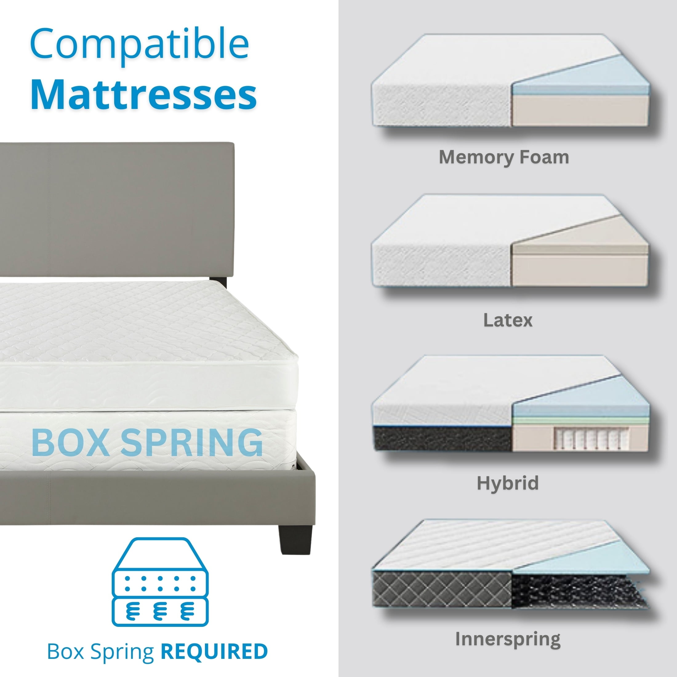 Boyd Sleep Florence Gray Faux Leather King Size Fully Upholstered Platform Bed Frame with Adjustable Headboard, Qualified Box Spring or Foundation Required for Use