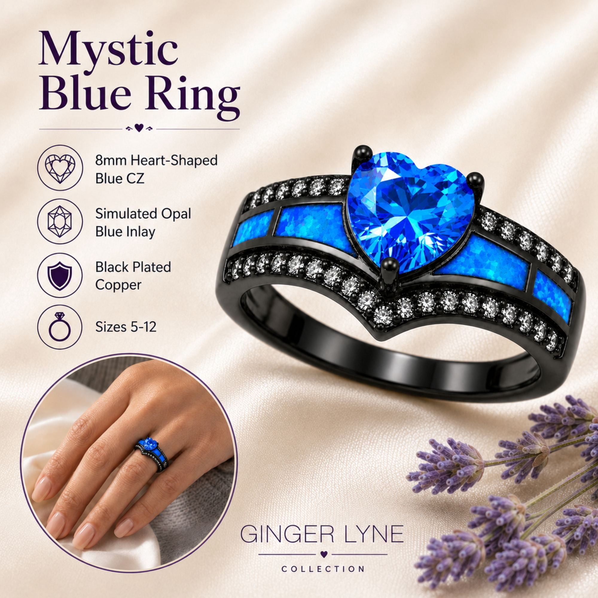 Black Engagement Ring for Women Mystic Topaz CZ Heart Promise Ring  Gift for Her Ginger Lyne