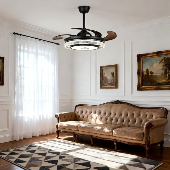 AFANQI 42" Retractable Fandelier Ceiling Fan with LED Light, Bluetooth Speaker, and Remote Control