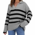 thumbnail image 4 of XFLWAM Women's Fall Winter Sweaters Lapel V Neck Long Sleeve Striped Chunky Knit Oversized Pullover Sweater Jumper Tops Gray XL, 4 of 7