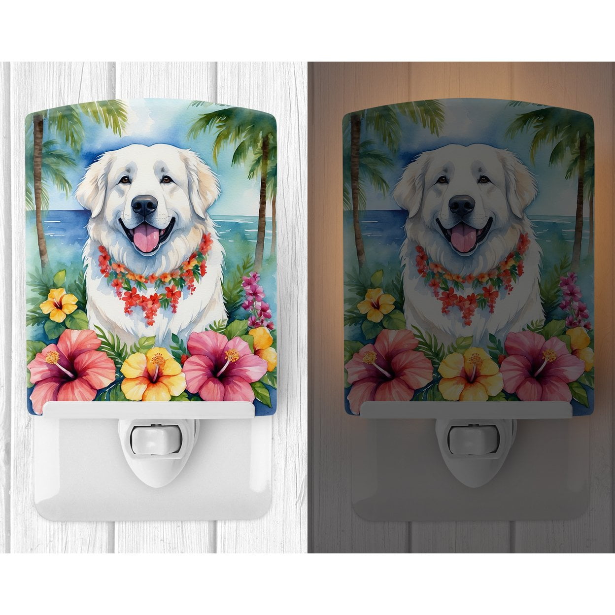 Great Pyrenees Luau Ceramic Night Light 4 in x 6 in