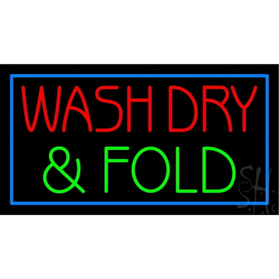 Wash-Dry and Fold Red Border LED Neon Sign 20" Tall x 37" Wide - inches, Black Square Cut Acrylic Backing, with Dimmer - Bright and Premium built indoor LED Neon Sign for Storefront.