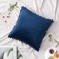 thumbnail image 2 of Pack of 2 Velvet Throw Pillow Covers Pompom Decorative Pillowcases Solid Soft Cushion Covers with Poms Square for Couch Sofa Bedroom Car 18x18inch Dark Green, 2 of 6