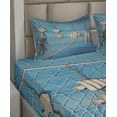 thumbnail image 6 of Ambesonne Marine Fitted & Top Sheet Set with Shams, Wooden Fish Shell on Net, Beige Sky Blue, 6 of 8