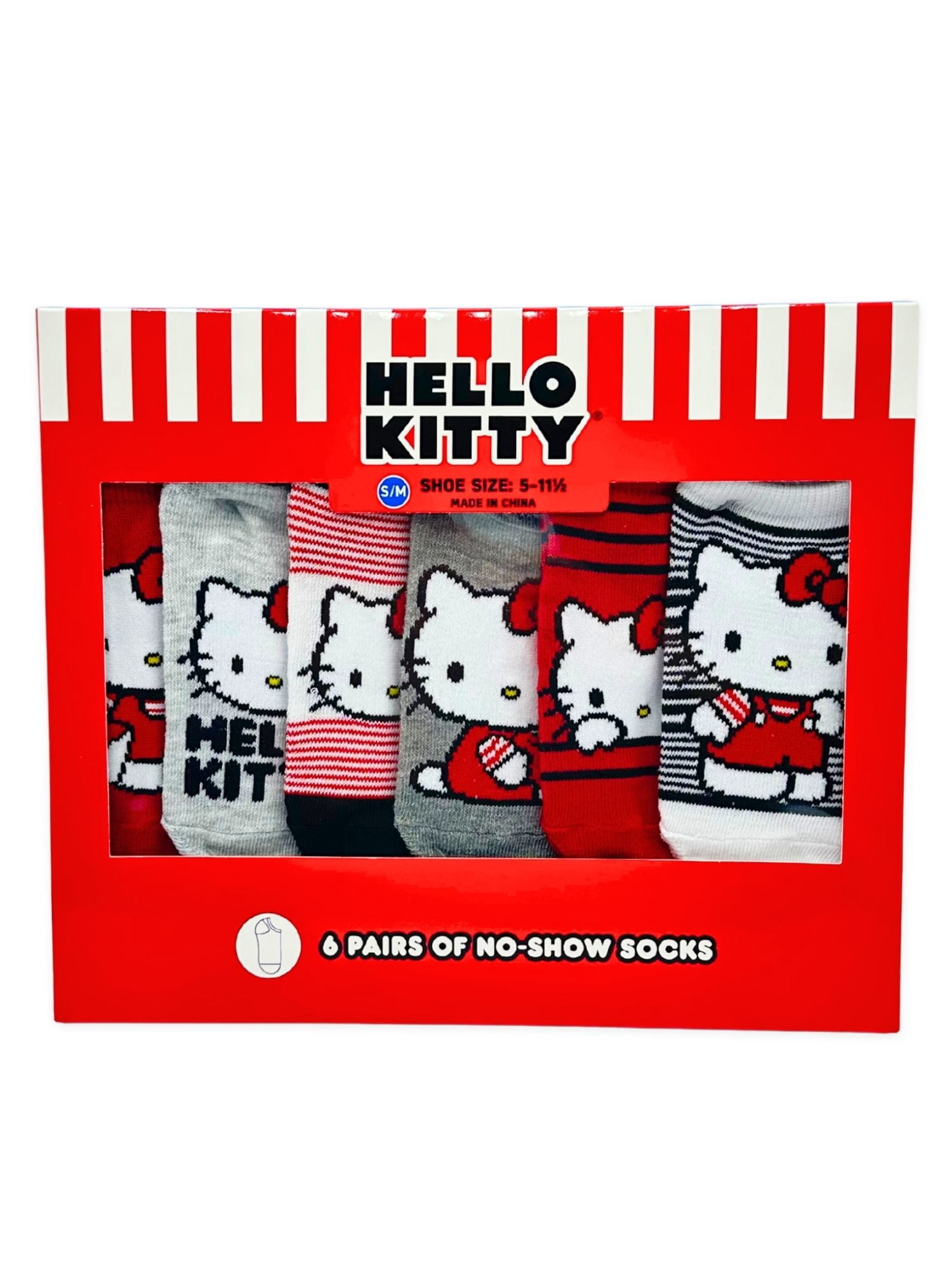 Hello Kitty Girls No-Show Socks, 6-Pack, Sizes S/M-M/L