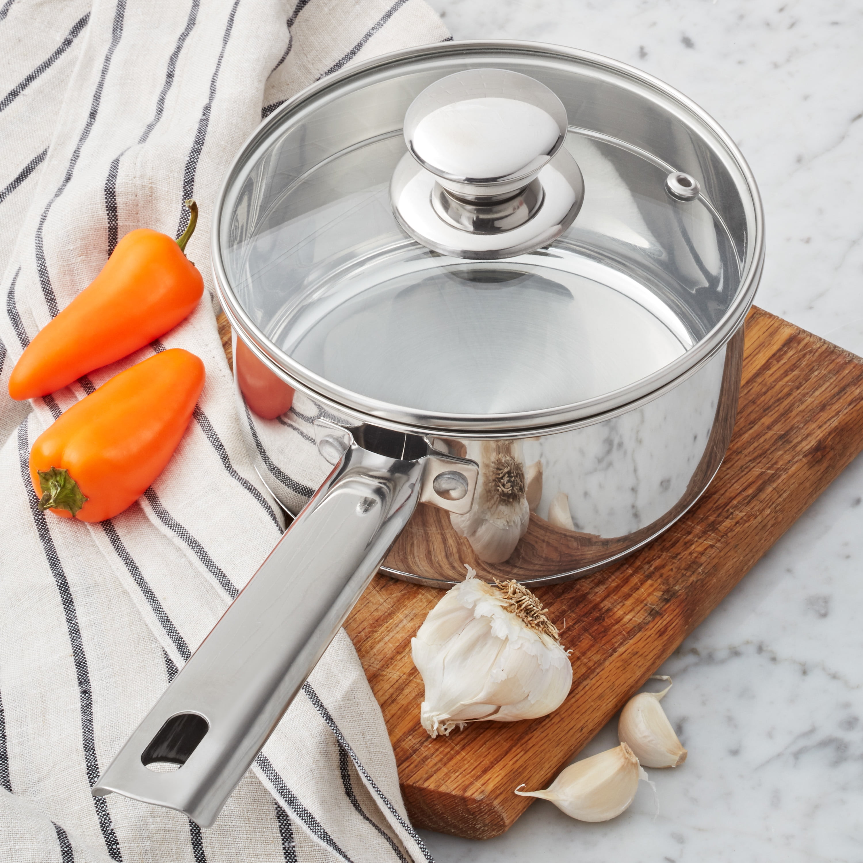 Mainstays Stainless Steel 3-Quart Saucepan with Straining Lid 