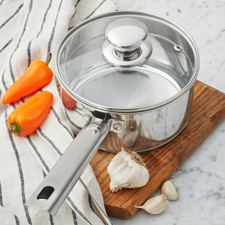 Walchoice 2 Quart Saucepan with Lid, 18/10 Stainless Steel Soup Pot for Home Kitchen, Transparent Lid & Dishwasher Safe - 2 qt