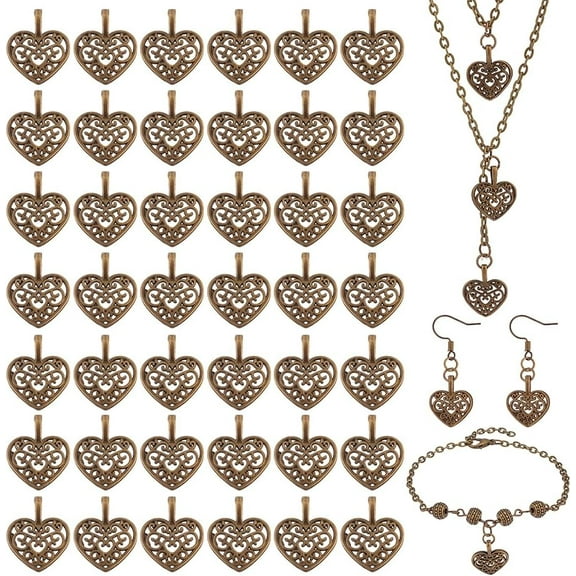 PH 100pcs Hollow Heart Charms Alloy Love Heart Charm Pendant Lucky Charms for DIY Necklace Bracelet Earring Craft Valentine Mother's Day Thanksgiving Jewelry Making Bronze colorful