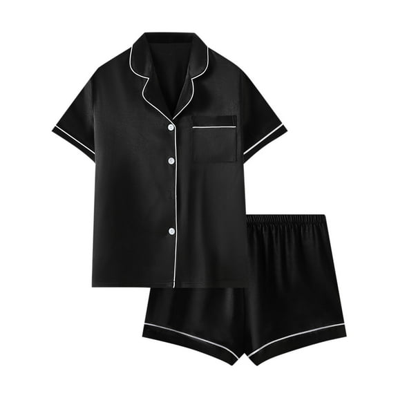 Aofany Womens Silky Satin Pajama Set Short Sleeve Shirt with Shorts 2 Piece Pjs Sets Soft Silk Sleepwear Nightwear Button-Down Loungewear