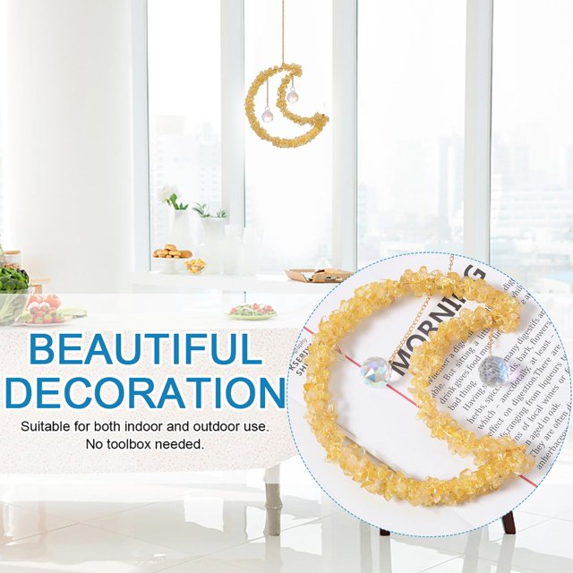 Adornos De Cristal Campanillas de viento de grava de cristal para decoración de jardín (luna amarilla)