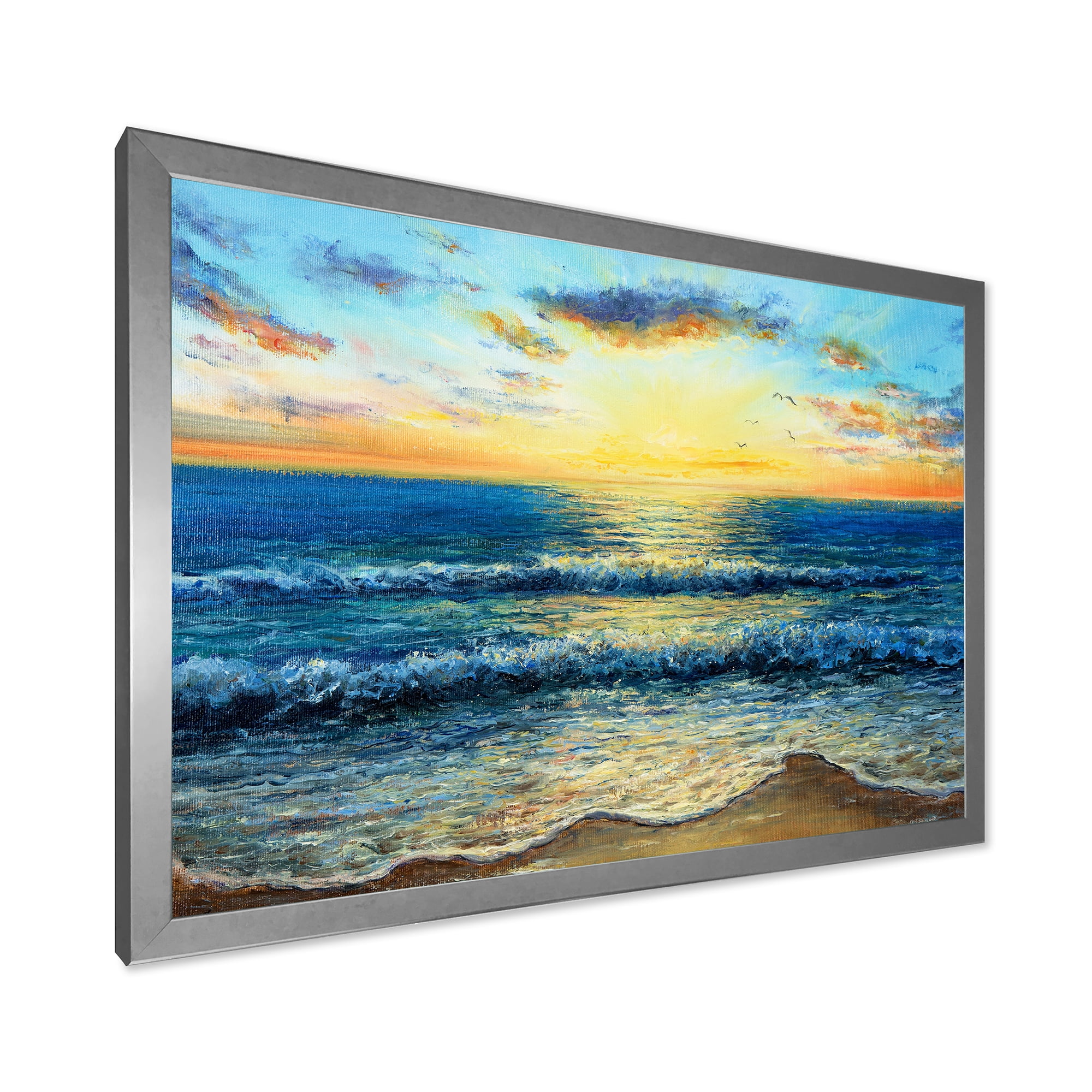 Designart 'Sunrise Glow On The Ocean Waves I' Nautical & Coastal Framed Art Print