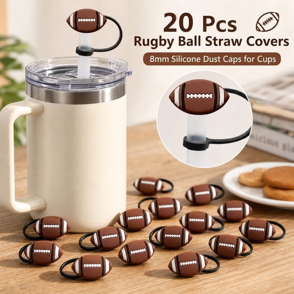 20 Pcs Rugby Ball Straw Covers 8mm Silicone Dust Caps for Cups