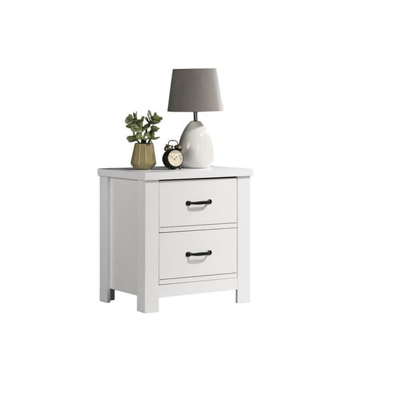 FurniFact 2-Drawer Nightstand, White, Black Handles