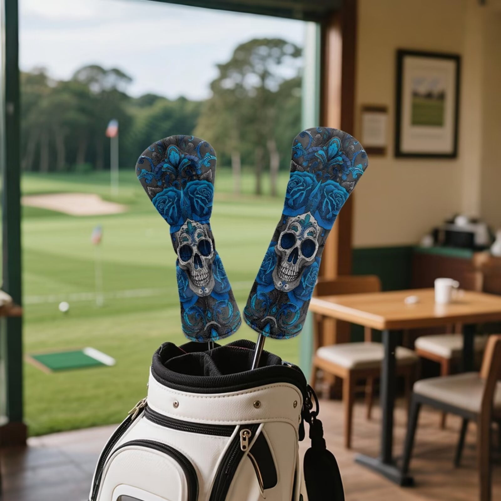 Uorisanigo Golf Club Headcover for Fairway Woods Driver Hybrids, Premium PU Leather 3-Pack Blue Ethnic Skull Golf Club Headcovers Set with Abrasion-Resistant Soft Lined Interior