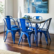 Industrial Metal Indoor-Outdoor Chairs High Gloss Style Kitchen Dining Chairs Stackable Side Chair with Back Set of 4 (Blue)