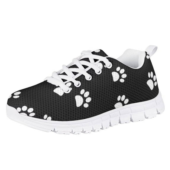 Pzuqiu Dog Paw Black Sneakers for Girls Size 11 Lightweight Mesh Running Athletic Shoes Comfortable Walking Shoes Lace Up