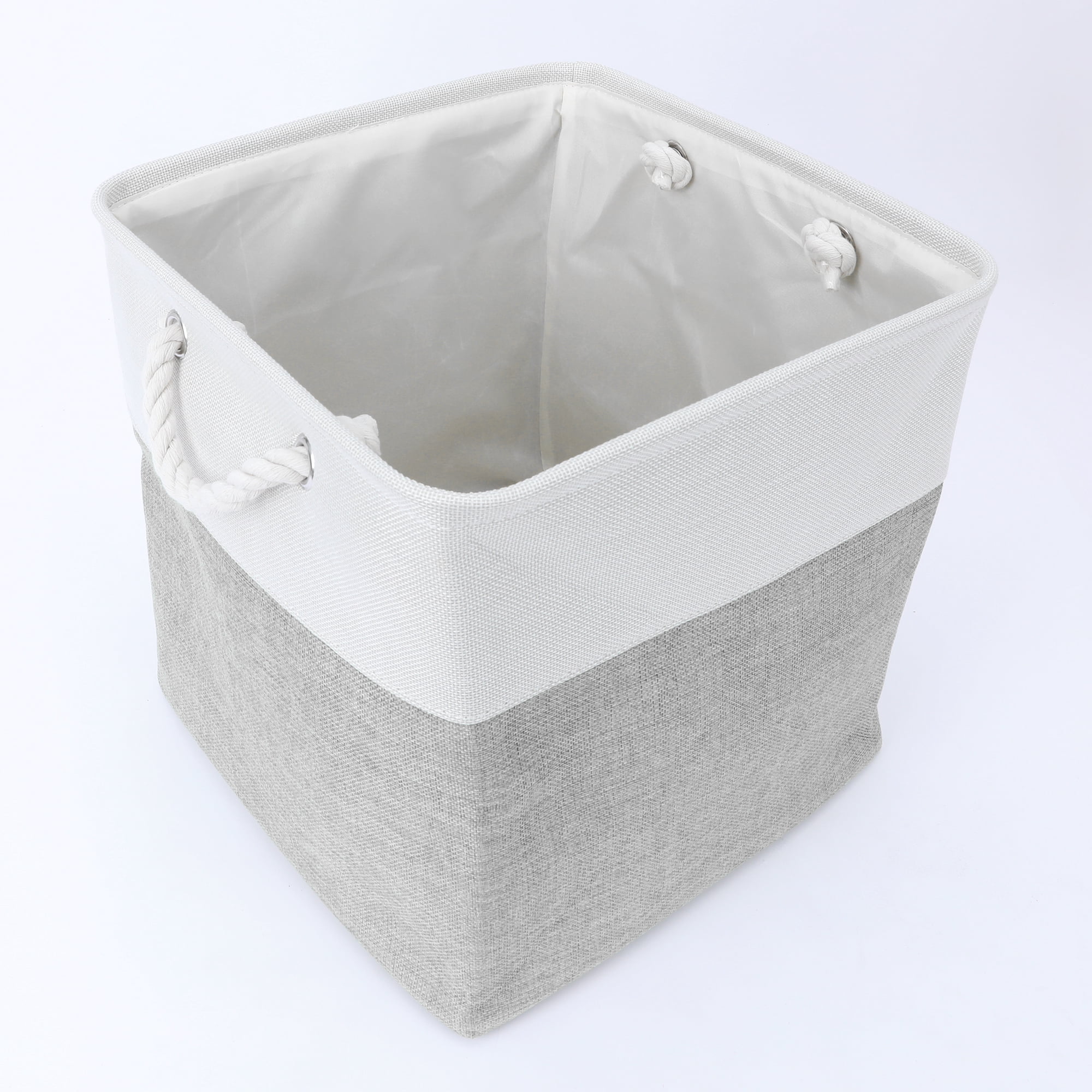 Unique Bargains Square Fabric Storage Basket Bin White/Light Grey 13inch