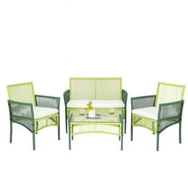 Resenkos 4 Piece Patio Round Wicker Conversation Set, Small Patio Conversation Furniture Set