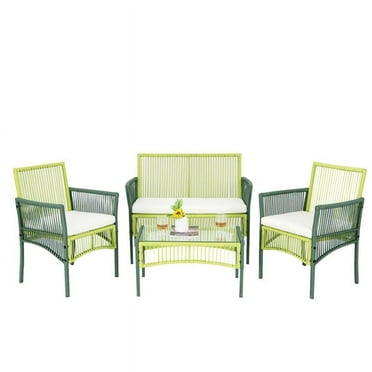 Resenkos 4 Piece Patio Round Wicker Conversation Set, Small Patio Conversation Furniture Set