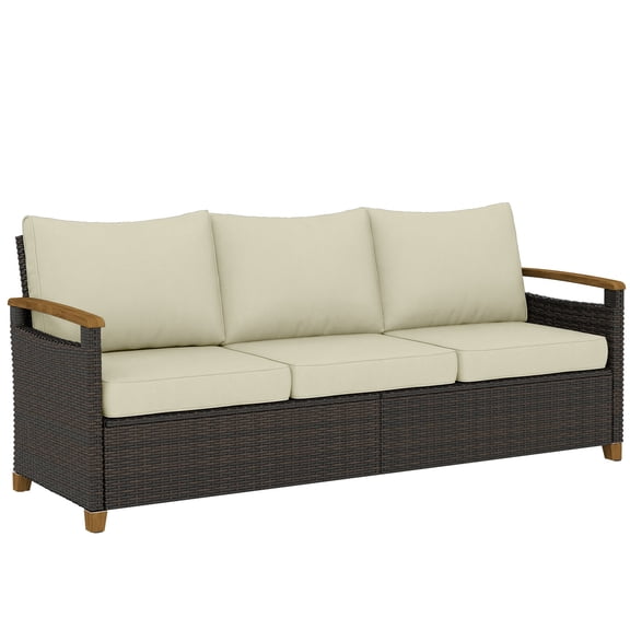 3 Seater Outdoor Couch Sofa with Cushioned Wide Seats, Beige