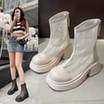 thumbnail image 2 of Aihuaihua Hollow Boots for Women Heel Ankle Boots,Breathable Round Toe Booties Thick Heeled Mesh Boots,Fashion Zippered Dress Boot, 2 of 10