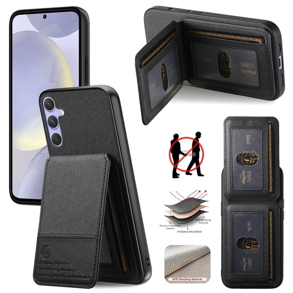 ELEHOLD Case for Samsung Galaxy S25 , RFID Blocking Slim PU Leather Wallet Case with Card Holder & Kickstand,Black