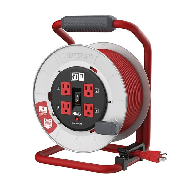 Carrete retráctil de cable de extensión CRAFTSMAN de 15 m con 4 salidas