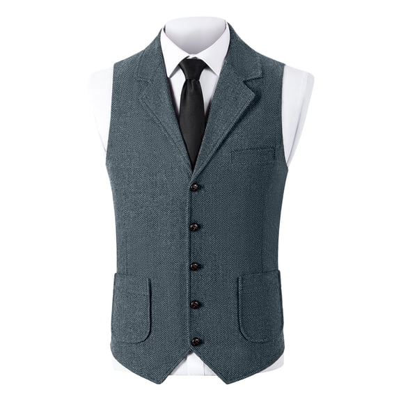 USNSM Men's Solid Color Lapel Single Breasted Suit Top Vintage Vest Herringbone Party Prom Waistcoat Groomsmen Gray L