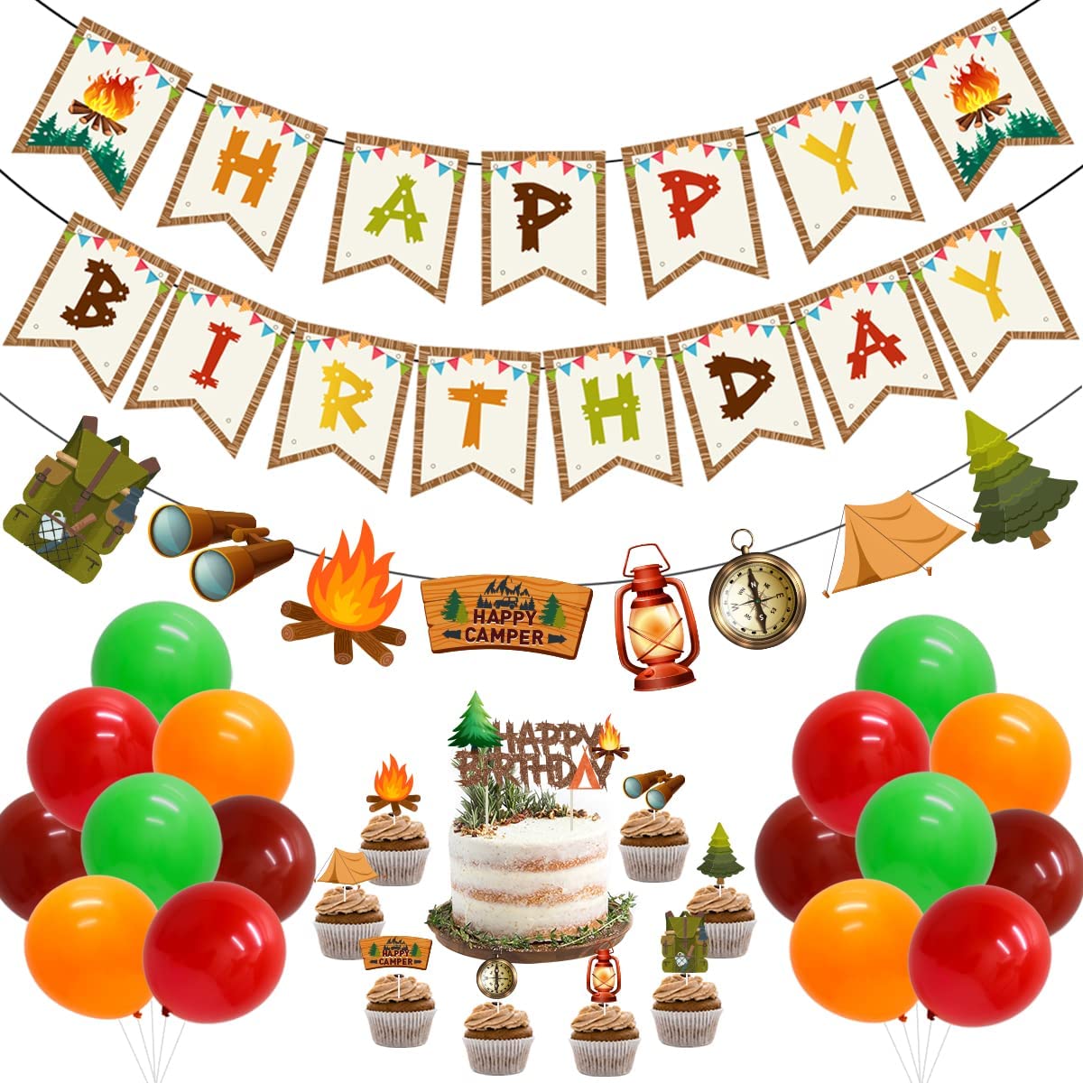 Camping Happy Birthday Decorations, Camping Party Decoration Kit for
